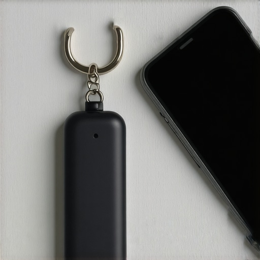 Person attaching a GPS tracker to keys with smartphone nearby