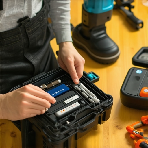 Person maintaining smart home devices using specialized tools in a modern living space.