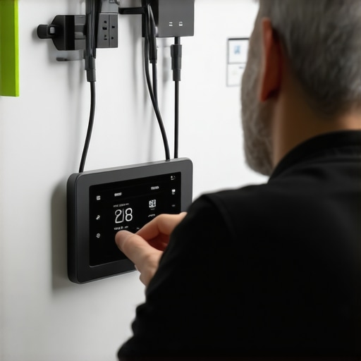 Person setting up local control options for smart home devices with digital interface and wiring