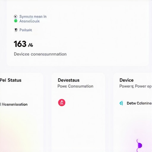 A digital dashboard showing real-time information about various smart home devices.