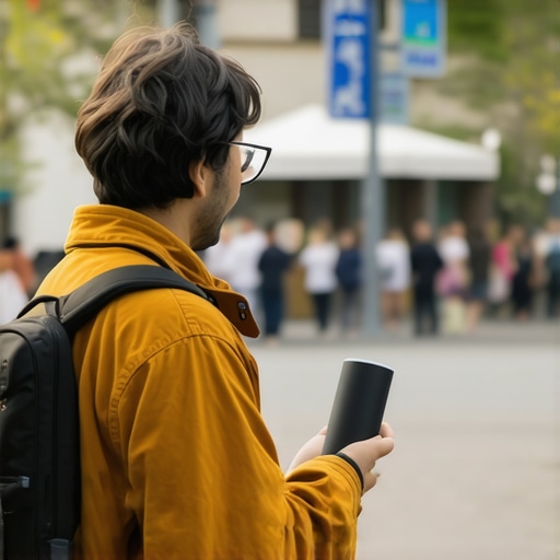 Traveler using smart speaker to communicate in a foreign city