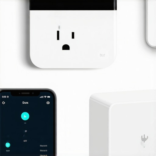Smart home devices like plugs, displays, and a phone managing energy consumption.