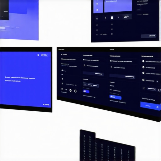 Modern smart home control setup with multiple displays and device icons