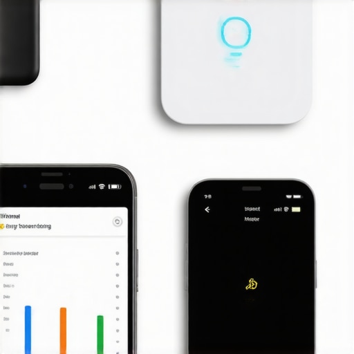 Close-up of smart home maintenance tools including energy meters and device update screens.